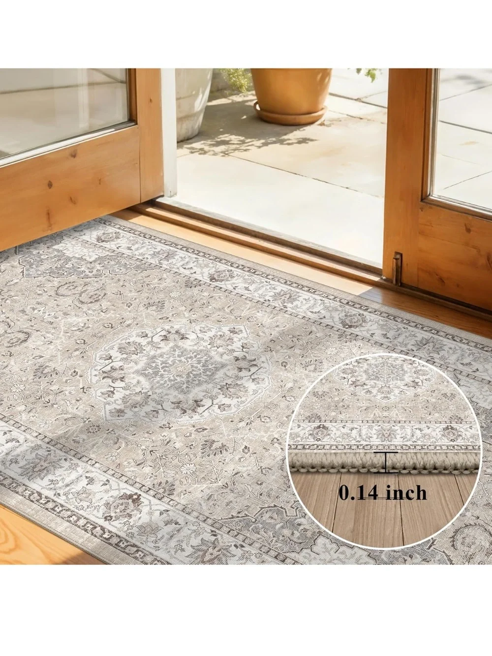 Washable Beige Traditional Runner Rug for Kitchen - Neutral Accent